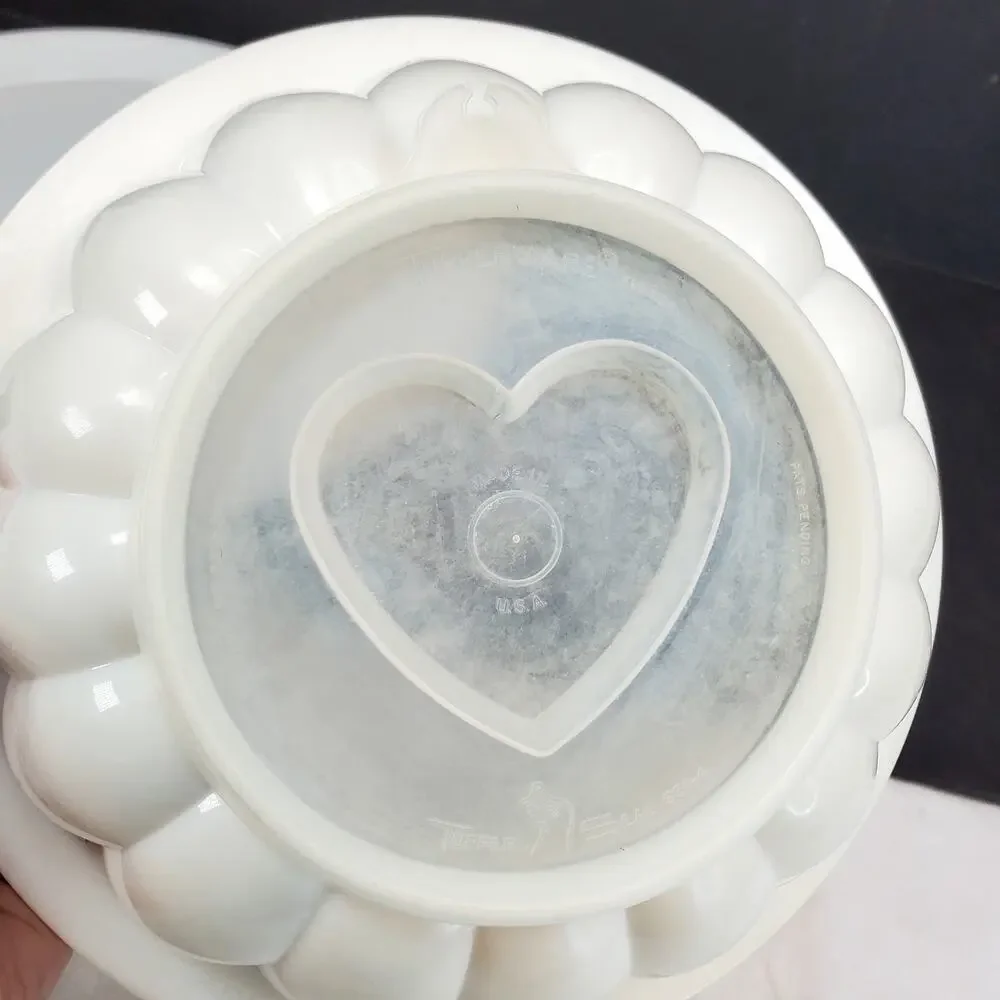 Vtg 3 Piece Tupperware Jel-N-Serve Mold 631 Heart Lid 616 Mold 617 Serving Tray